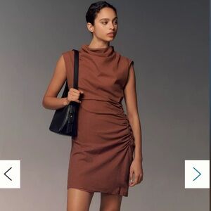 Anthropologie The Linen Maya Ruched Cowl-Neck Dress: Mini Edition